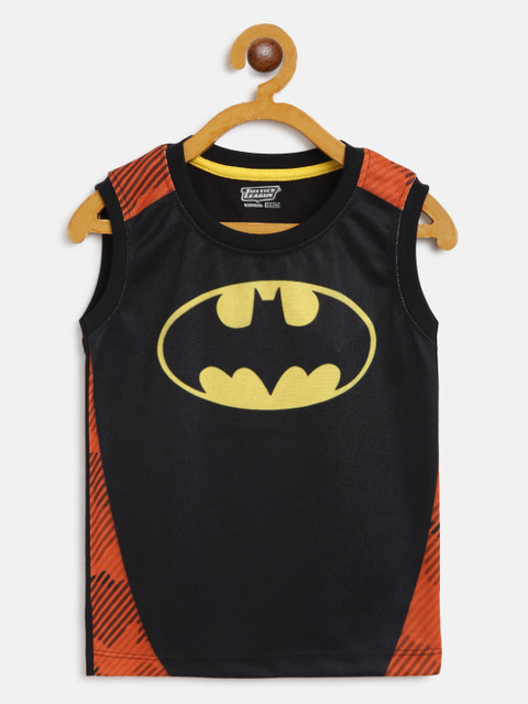 

GAME BEGINS Boys Black Yellow Batman Print Pure Cotton Sleeveless Pure Cotton T-shirt