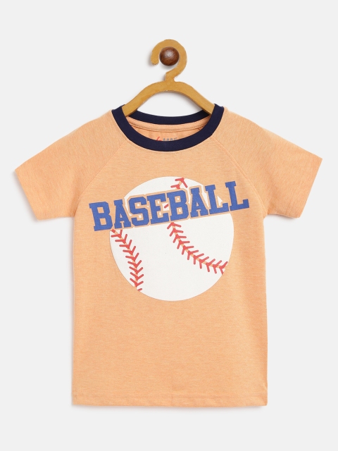 

GAME BEGINS Boys Peach-Coloured & White Cotton Printed Round Neck T-shirt