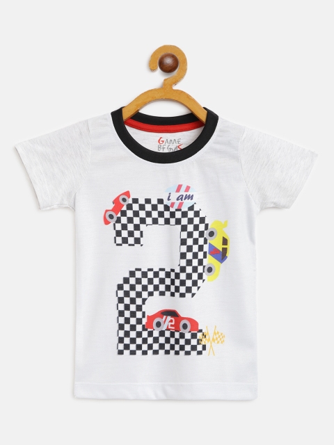 

GAME BEGINS Boys Grey Melange & Black Numeric & Car Print Pure Cotton T-shirt