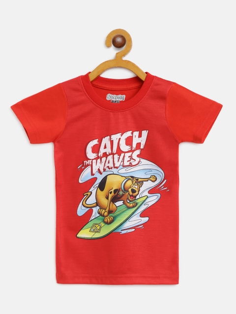 

GAME BEGINS Boys Red & White Scooby Doo Print Pure Cotton Round Neck T-shirt
