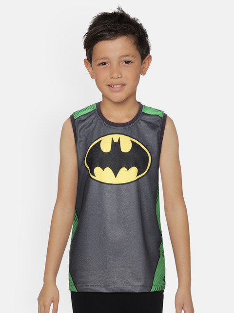 

GAME BEGINS Boys Charcoal Grey & Green Batman Print Round Neck T-shirt
