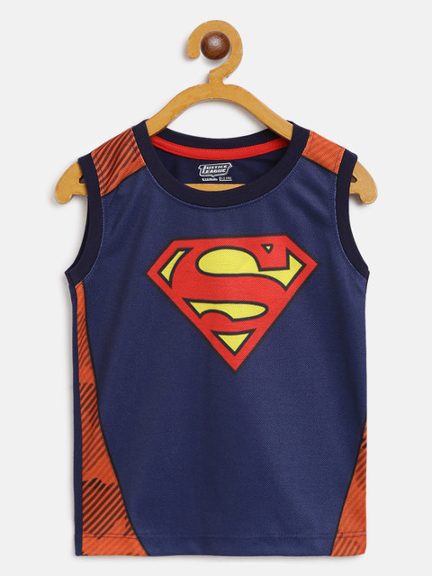 

GAME BEGINS Boys Navy Blue & Red Superman Print Round Neck T-shirt