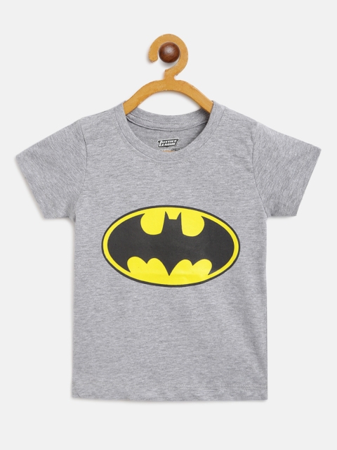 

GAME BEGINS Boys Grey Melange & Black Cotton Batman Print Round Neck T-shirt