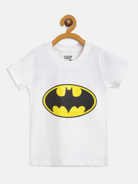 

GAME BEGINS Boys White & Black Cotton Batman Print Round Neck T-shirt