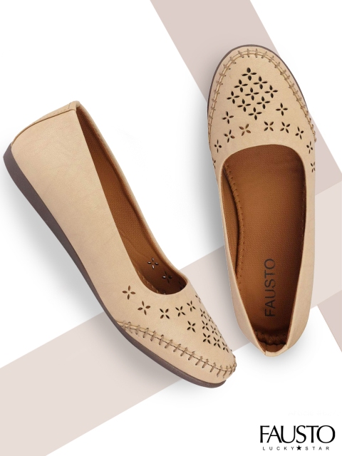 

FAUSTO Women Cream-Coloured Woven Design Ballerinas