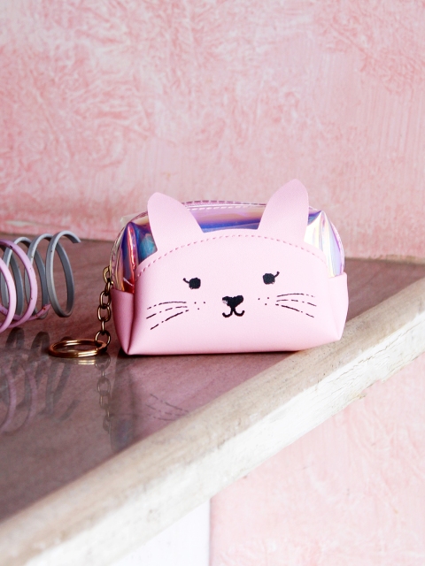 

lil' star Pink Girls Embellished Cat Face Print With Ear Coin Purse