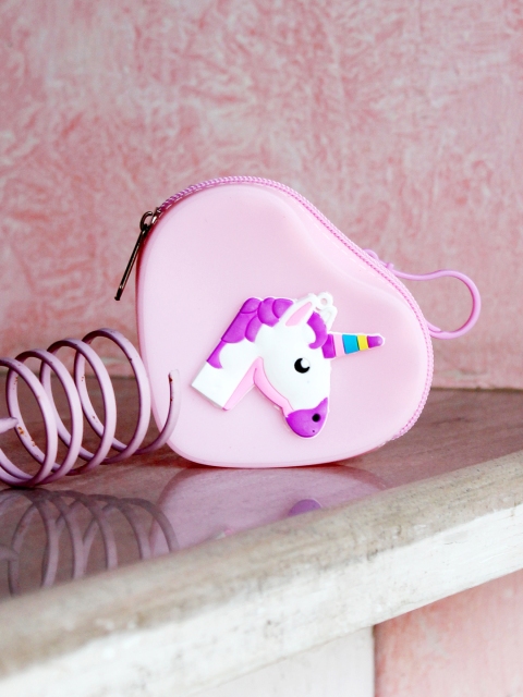 

lil' star Girls Pink Embellished Unicorn Heart Shaped Coin Purse with Hook