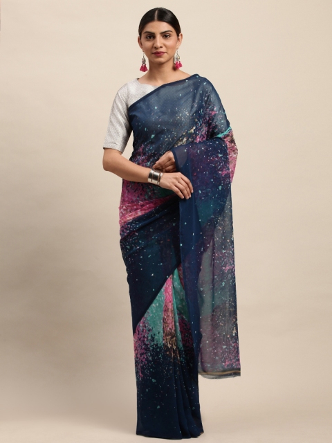 

Shaily Navy Blue & Pink Printed Saree
