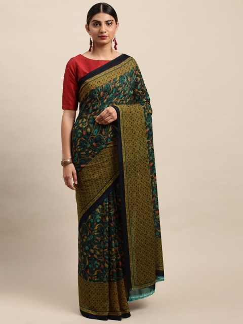 

Shaily Green & Mustard Yellow Printed Saree