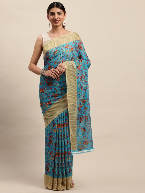 

Shaily Turquoise Blue & Red Floral Printed Saree