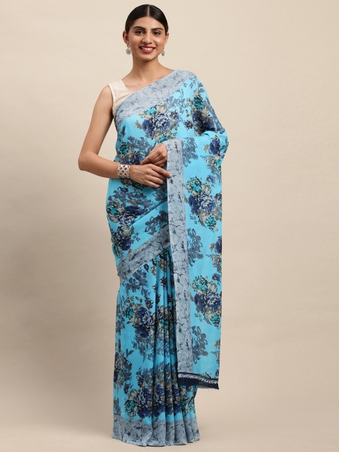 

Shaily Blue & Grey Floral Printed Saree