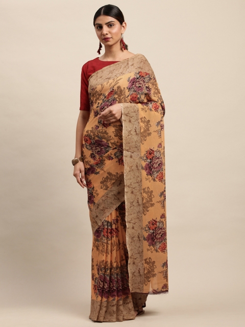 

Shaily Peach-Coloured & Purple Floral Printed Saree