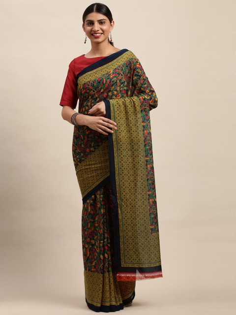 

Shaily Green & Mustard Yellow Floral Printed Saree