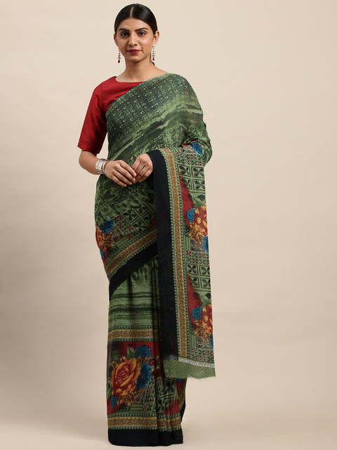 

Shaily Green & Red Printed Saree