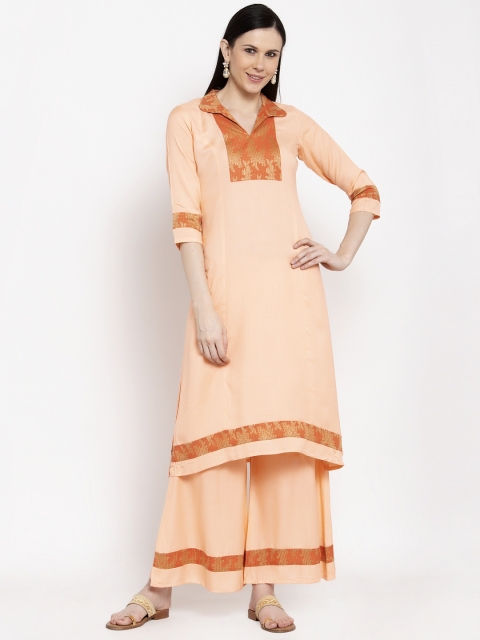 

DUGRI BE THE ONE Women Peach-Coloured Yoke Design Kurta with Palazzos