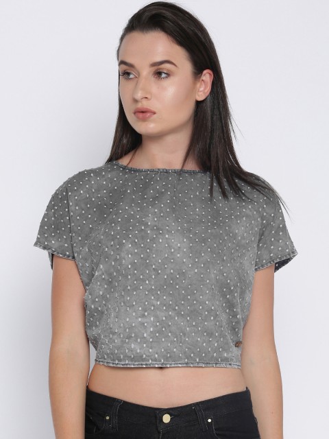 

Pepe Jeans Women Grey Regular Fit Self Design Denim Top
