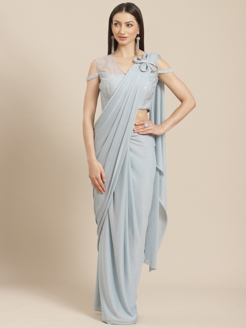 

KHALOM Grey Solid Ready To Wear Saree with Stitched Blouse