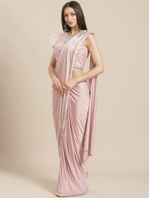 

KHALOM Dusty Pink Solid Ready To Wear Saree with Stitched Blouse