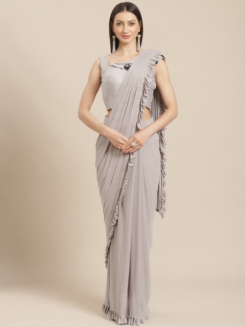 

KHALOM Grey Solid Ready To Wear Saree