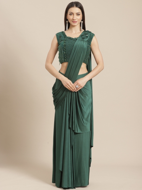 

KHALOM Green Solid Ready To Wear Saree with Stitched Blouse