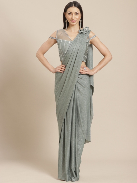 

KHALOM Grey Solid Ready To Wear Saree with Stitched Blouse