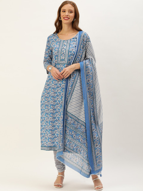 

Rajnandini Blue & White Pure Cotton Unstitched Dress Material