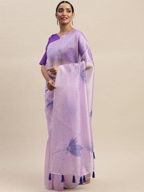 

LADUSAA Violet Printed Organza Saree