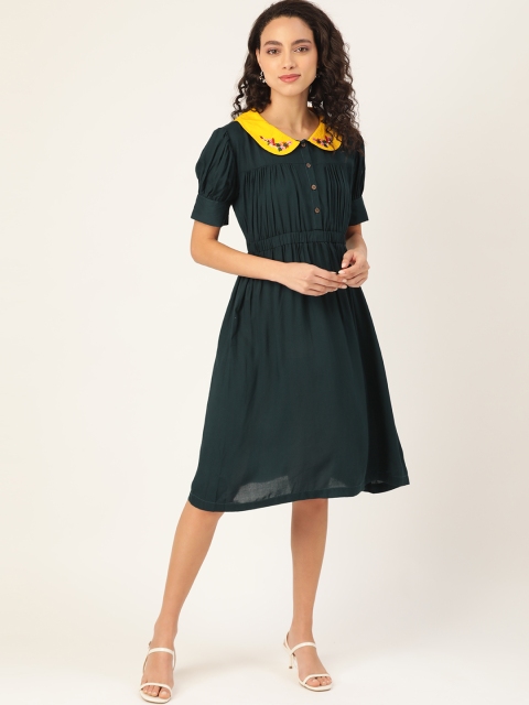 

The Dry State Women Green Solid A-Line Dress