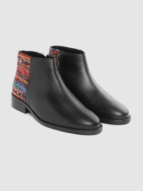 

Carlton London Women Black & Orange Woven Design Mid-Top Flat Boots