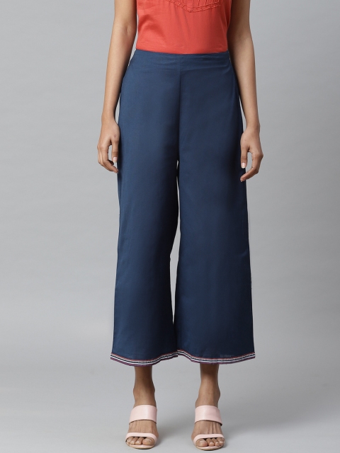 

Rangriti Women Navy Blue Solid Wide Leg Palazzos