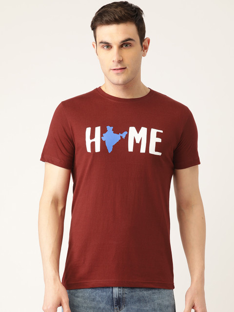 

PRINTOCTOPUS Men Maroon & White Printed Round Neck T-shirt