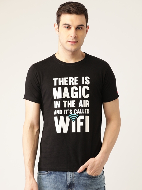 

PRINTOCTOPUS Men Black & White Printed Pure Cotton Round Neck T-shirt