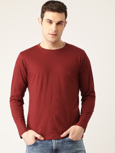 

PRINTOCTOPUS Men Maroon Solid Round Neck T-shirt