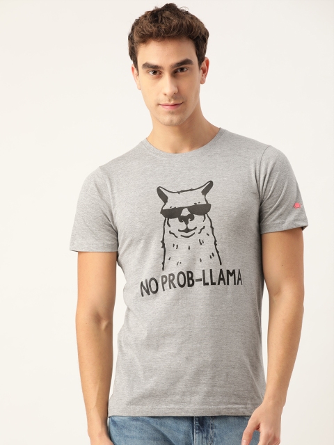 

PRINTOCTOPUS Men Grey Printed Round Neck T-shirt