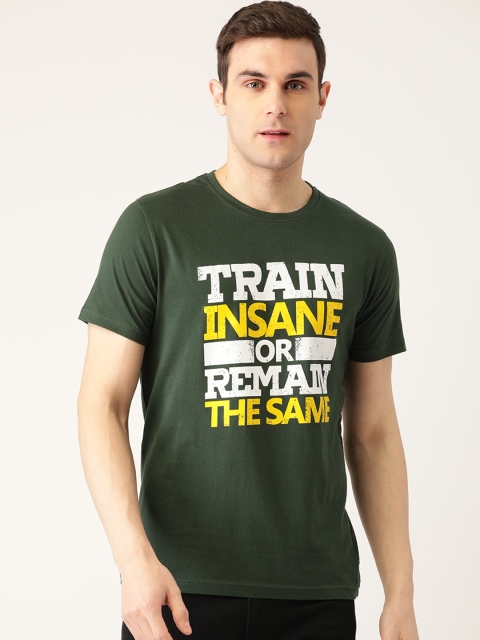 

PRINTOCTOPUS Men Olive Green & White Printed Round Neck T-shirt