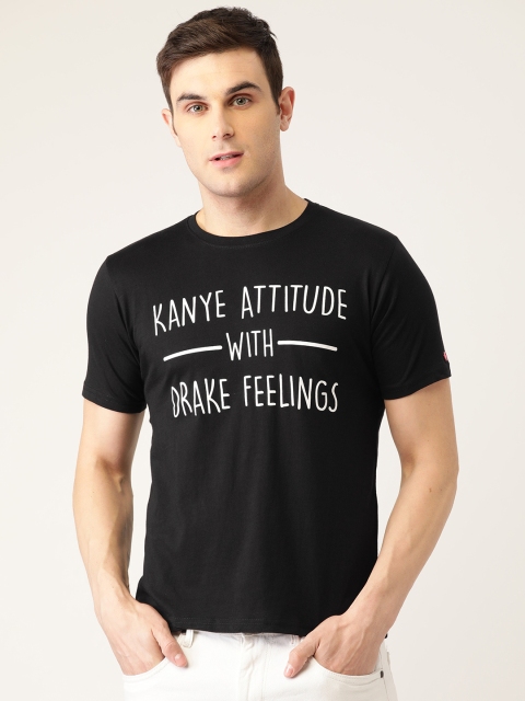 

PRINTOCTOPUS Men Black White Printed Round Neck Pure Cotton T-shirt