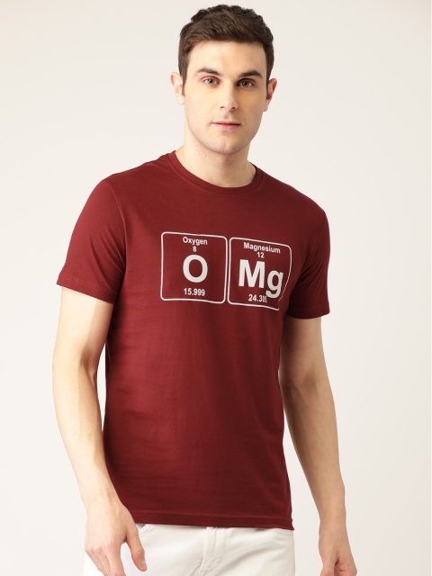 

PRINTOCTOPUS Men Maroon Printed Round Pure Cotton Neck Pure Cotton T-shirt
