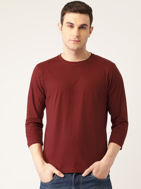 

PRINTOCTOPUS Men Maroon Solid Round Neck Pure Cotton T-shirt