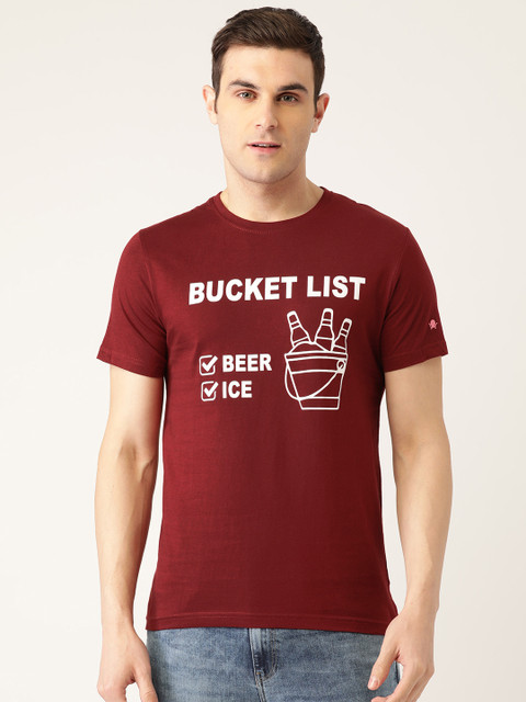 

PRINTOCTOPUS Men Maroon & White Printed Round Neck T-shirt