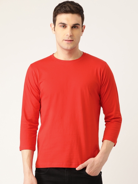 

PRINTOCTOPUS Men Red Solid Round Neck Pure Cotton T-shirt
