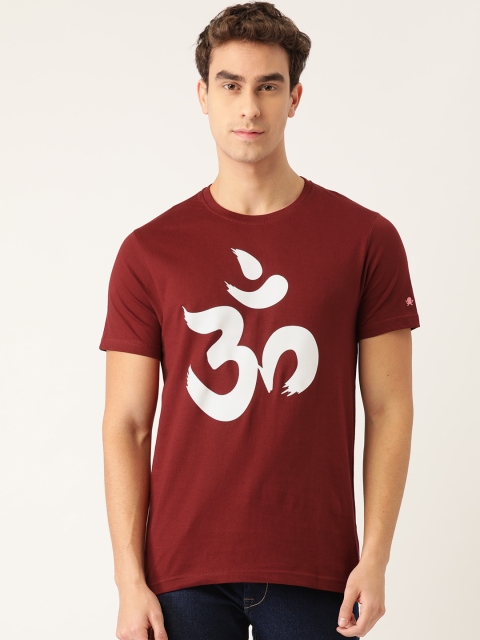 

PRINTOCTOPUS Men Maroon & White Printed Pure Cotton Round Neck T-shirt