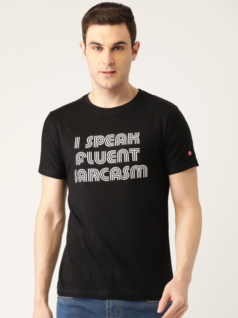 

PRINTOCTOPUS Men Black & White Printed Pure Cotton Round Neck T-shirt