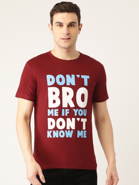 

PRINTOCTOPUS Men Maroon & White Pure Cotton Printed Round Neck T-shirt