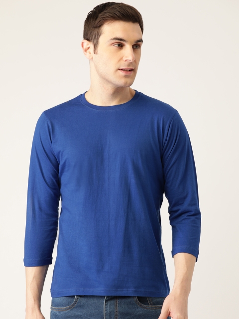 

PRINTOCTOPUS Men Blue Solid Pure Cotton Round Neck T-shirt