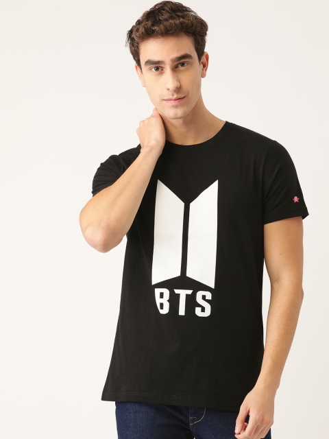

PRINTOCTOPUS Men Black & White Printed Pure Cotton Round Neck T-shirt