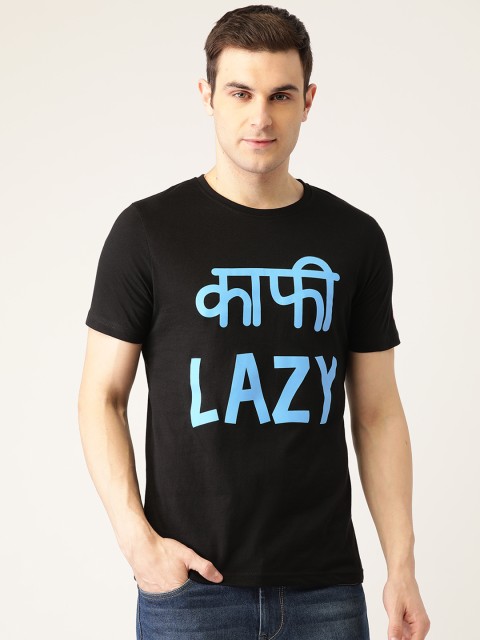 

PRINTOCTOPUS Men Black & Blue Pure Cotton Printed Round Neck T-shirt