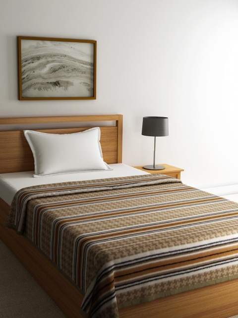 

Raymond Home Beige & Brown Striped Woolen Heavy Winter 550 GSM Single Bed Blanket