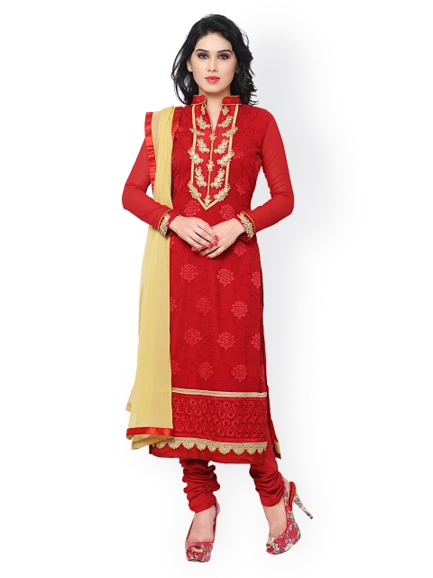 

Saree mall Red Embroidered Faux Georgette Unstitched Dress Material