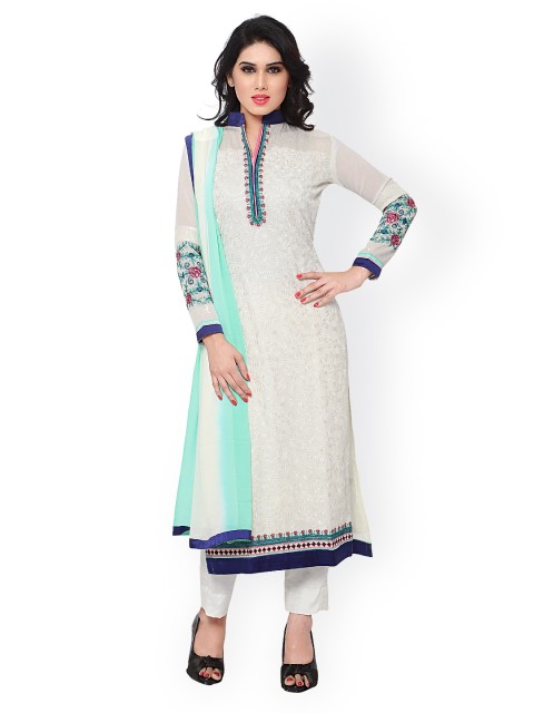 

Saree mall White Embroidered Faux Georgette Unstitched Dress Material