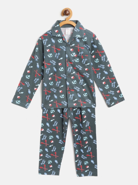 

NAUTI KIDZ Boys Green & Red Printed Pure Cotton Night suit